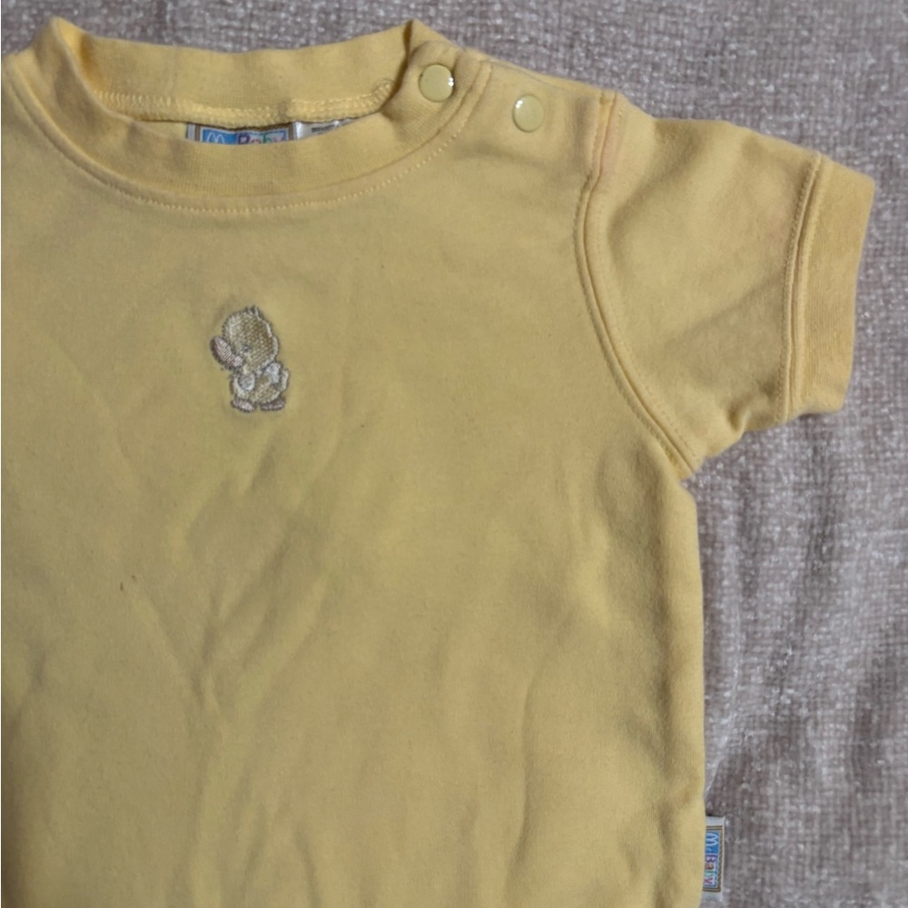 Yellow McDonalds Vintage Baby Short Sleeve Top with Embroidered Duck - see photo